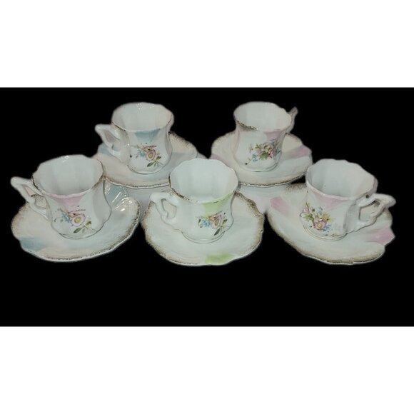 Demitasse Vintage Fancy Espresso Cup Saucer (5) Holds 3oz Liquid - Picture 2 of 11